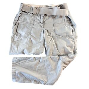 Ann Taylor LOFT Womens Cargo Pants Light Khaki Stone Cotton Belted Straight 6P